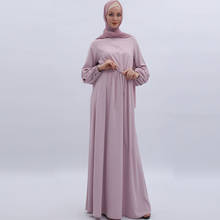 Solid Color Women Long Dress Lantern Sleeve Arab Islamic Muslim Ramadan Abaya Elastic Maxi National Style Moslem Turkey Caftan 2024 - buy cheap