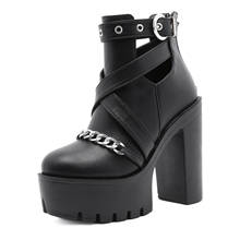New sexy High heels Fashion Ankle Boots For Women High Heels Casual Cut-outs Buckle Round Toe Chain Thick Heels Platform Shoes 2024 - buy cheap