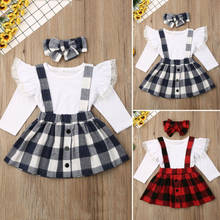 2020 New Fashion 3PCS Kid Baby Girl Long Sleeve Lace Tops Plaid Bib Dress Outfit Party Clothes 2024 - buy cheap