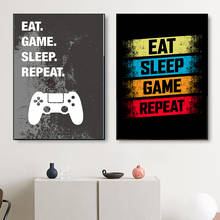 Eat Sleep Game repetido Gaming Gamer, lienzo de pintura, póster e impresiones para habitación de niños, imagen artística decorativa para pared, sin marco 2024 - compra barato