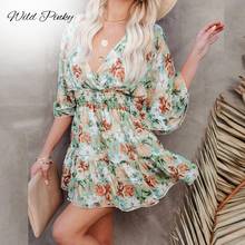 WildPinky 2022 New Summer Half Sleeve V Neck Floral Print Hollow Out Ruffled Holiday Vacation A-line Mini Dress Women Vestidos 2024 - buy cheap
