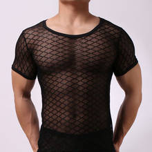 Mesh Undershirts Shorts Sleeve Fishnet Transparent Men Tops Tees Sports Bodybuilding Summer Singlet T-shirts Underwear Clubwear 2024 - buy cheap