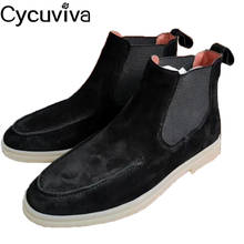 Hot Black Kidsuede Ankle Boots For Women Runway Round Toe Flat Casual Shoes Woman Concise Slip On Chelsea Boots Femme 2024 - buy cheap