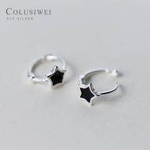 Coluswei fashion pentagrama estrela brincos de argola para mulheres esmalte preto genuíno 925 prata esterlina joias estilosas 2020 novo 2024 - compre barato