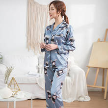 Women Silk Sexy Summer Long Pijiama Satin Print Solid Full Sleeve Pants Pajamas Gown Korean Two Piece Pajama Sets Pink Sleepwear 2024 - buy cheap