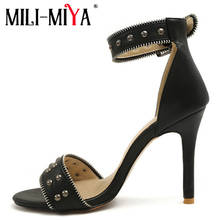 MILI-MIYA; Новое поступление; Летняя женская обувь; элегантные женские босоножки на высоком тонком каблуке с заклепками и пряжкой; большие размеры 34-45 2024 - купить недорого