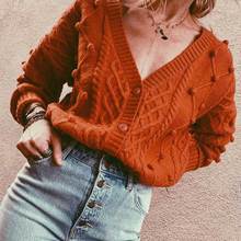 Boho Inspired orange pom poms long sleeve cardigan women cute winter sweater cardigan for women new long cardigan coat warm 2020 2024 - buy cheap