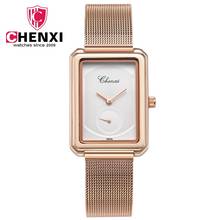 CHENXI-relojes de lujo de oro rosa para mujer, relojes rectangulares de moda, pulsera de malla, relojes de cuarzo para mujer 2024 - compra barato