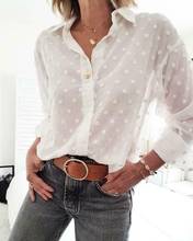 Blusa blanca de manga larga para mujer, camisa elegante de lunares, 2019 2024 - compra barato