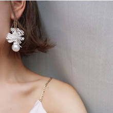 2019 Elegant Korean Personality Weave Lace Bow Handmade Earrings Big Simulated Pearl Boucle D'oreille Femme Pendante 2024 - buy cheap
