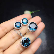 Classic Round Pendant Necklace Inlay Blue AAA Cubic Zircon Luxury Jewelry Set Unusual Earrings Eternity Wedding Ring For Women 2024 - buy cheap