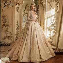 Великолепные Роскошные свадебные платья с золотыми бусинами, длинные рукава, Дубай, принцесса, свадебные платья «горный хрусталь», Vestido De Noiva Casamento 2020 2024 - купить недорого