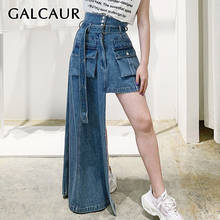 Galcaur saia jeans feminina, cintura alta, cós irregular, bainha, designer de tamanho grande, azul, saias femininas, roupas de verão, 2021 2024 - compre barato