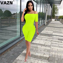 VAZN Hot 2020 Elegant Women Holiday Off Shoulder Short Sleeve Rompers Womens Jumpsuit Sexy Fashion Shinny Playsuits 2024 - buy cheap