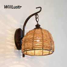 Art Deco Handmade Rattan Wall Lamp American Country Style Sconce Hotel Inn Bar Cafe Living Room Loft Balcony Retro Wicker Light 2024 - купить недорого