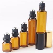 50pcs 1-10mML  Portable Amber Glass Roller Roller ball Essential Oil Bottles Mist Container Travel Refillable Bottle Brown Jars 2024 - buy cheap