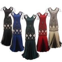 1920s Vintage Great Gatsby Flapper Dress Sheer Long Maxi Formal Party Dress Women Short Sleeve Vestido Beaded Sequin Long Dress 2024 - buy cheap