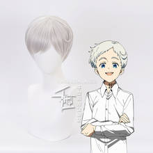 Cosplay de Anime The Promised Neverland, peluca corta blanca plateada, Yakusoku no Neverland, pelo de fibra resistente al calor + gorro de peluca 2024 - compra barato