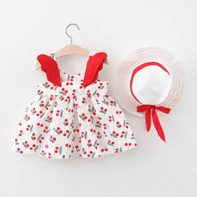 New 0-24M Casual Summer Baby Dress+hat Cotton Print Cherry Sleeveless Back wings Infant Girls Dresses Toddler Baby Girl Clothes 2024 - buy cheap