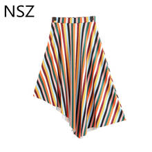 NSZ Women Colorful Stripe Rainbow Asymmetry Skirt High Waist Summer Midi Skirt Fashion A-Line Irregular Skirts 2024 - buy cheap