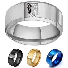 New Anime Attack on Titan Black sliver Stainless Steel Ring Wings Of Liberty Flag Finger Rings For Men Women Jewelry Fans Gifts 2024 - buy cheap