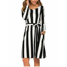 Autumn Fashion Striped Dress For Women Casual Long Sleeve Round Neck Knee-Length A-Line Dress 2024 - buy cheap