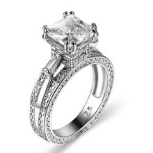 Alta calidad 100% Color plata anillo AAA blanco cuadrado circón cúbico mujer boda compromiso banda joyería anillos CZ 2024 - compra barato