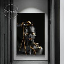 Вышивка черный золотой Обнаженная Африканская женщина настенные художественные Плакаты для Гостиной Современный домашний декор HD Печать холст картины 2024 - купить недорого