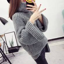 Invierno 2019 nuevas señoras calientes perezosos moda coreana suelta corta gruesa cuello alto suéter de línea gruesa suéter marea 2024 - compra barato