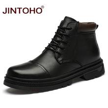 JINTOHO-zapatos de piel auténtica para hombre, botas a la moda, botines de cuero negro, cálidos, para el trabajo y la nieve, Invierno 2024 - compra barato