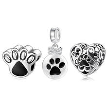 New 925 Sterling Silver Bow CZ lovely cat Paw print Pendants Heart Beads Jewelry Making Fit Original Mikiwuu Charms Bracelet 2024 - buy cheap