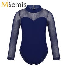 Kids Girls dance leotard Ballet Gymnastics Leotard Shiny Tulle Long Sleeves Mock Neck Sweetheart Chest Keyhole Back Jumpsuit 2024 - buy cheap