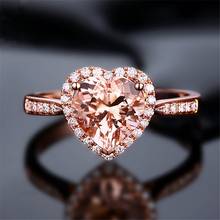 Luxo champagne coração morganite pedra rosa anel de ouro para as mulheres cobre festa noivado anel amor moda jóias acessórios 2024 - compre barato