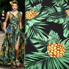 100x145cm moda semana tropical fruta abacaxi folha padrão impressão digital tecido de poliéster para mulher vestido blusa diy costura 2024 - compre barato