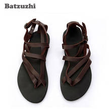 Sandalias romanas de cuero genuino para hombre y Mujer, zapatos de gladiador negro y marrón, calzado de playa, talla grande 46, 2020 2024 - compra barato