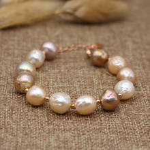 Pulsera de perlas de agua dulce de Color Natural para mujer, brazalete de perlas de estilo barroco, joyería fina para fiesta 2024 - compra barato