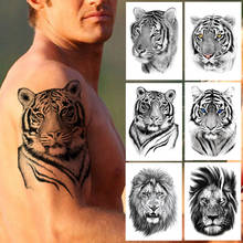 Tatuaje temporal de tigre grande para hombres y mujeres, tatuajes de León realista negro para adultos, pegatina de arte corporal, pintura de tatuajes de animales falsos, pasta 2024 - compra barato