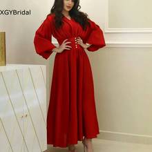 New Arrival Spandex Red Muslim evening dress 2022 V Neck Long sleeve Prom dresses women party night Vestidos de fiesta 2024 - buy cheap