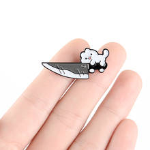 Cute white cat lying on a dagger Cartoon animal enamel brooch Creative and fun denim backpack lapel badge 2024 - buy cheap