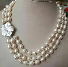 Joyería de moda 3 filas 7-9MM collar de perlas blancas naturales 18-20" 2024 - compra barato