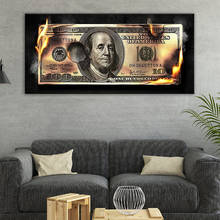 Queima de dólar arte moderna tela inspiradoras posteres e impressões criativo 100 dólares imagem sala de estar decoração da parede pintura 2024 - compre barato
