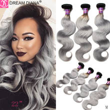 Dreamdian-cabelo humano ondulado, 1b, pacotes de 3/4 peças, cabelo cinza, brasileiro, 100% ombré, remy, tecido de raízes escuras, cabelo cinza 2024 - compre barato