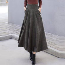High Waist Woolen Skirts Womens Winter  hot sale plaid Wool Long Pleated Skirt With Pockets Ladies Saia Longa 2024 - buy cheap