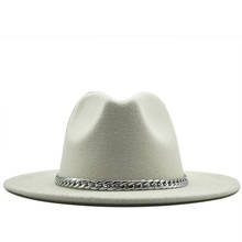  Quality Wide Brim Fedora Hat Women Men Imitation Wool Felt Hats with Metal Chain Decor Panama Fedoras Chapeau Sombrero 58-60CM 2024 - buy cheap