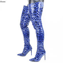 Olomm-Botas altas hasta el muslo para mujer, zapatos con tacón de aguja y estampado de leopardo, de punta estrecha, color marrón, azul y gris, talla grande de los EE. UU. 5-15, Invierno 2024 - compra barato
