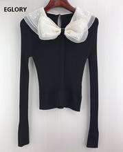 Женский трикотажный свитер с бантом, Черный Повседневный пуловер с длинным рукавом, весна-осень 2021 2024 - купить недорого