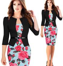 Spring Summer Dress Women 2020 Vintage Sexy Slim 1/2 Sleeve Stitching Print Floral Pencil Bodycon Casual Plus Size Party Dress 2024 - buy cheap