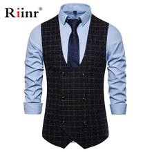 Riinr Casual Double Breasted Vest Men U Neck Black Wedding Male Dress Vests Mens Suit Costume Gilet Homme Chalecos Para Hombre 2024 - buy cheap