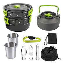 1 Set Outdoor Pots Pans Camping Cookware Picnic Cooking Set Non-stick Tableware With Spoon Fork Knife Kettle Cup For 2-3 People 2024 - buy cheap