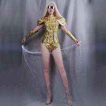 Golden men women armor futuro roupas holográficas sexy bar discoteca rave dj ds gogo dança traje cantor palco outfi 2024 - compre barato